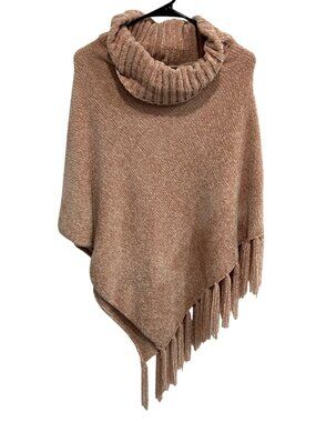 Britts Knits Beyond Soft Cowl Neck Chenille Poncho With Fringe One Size